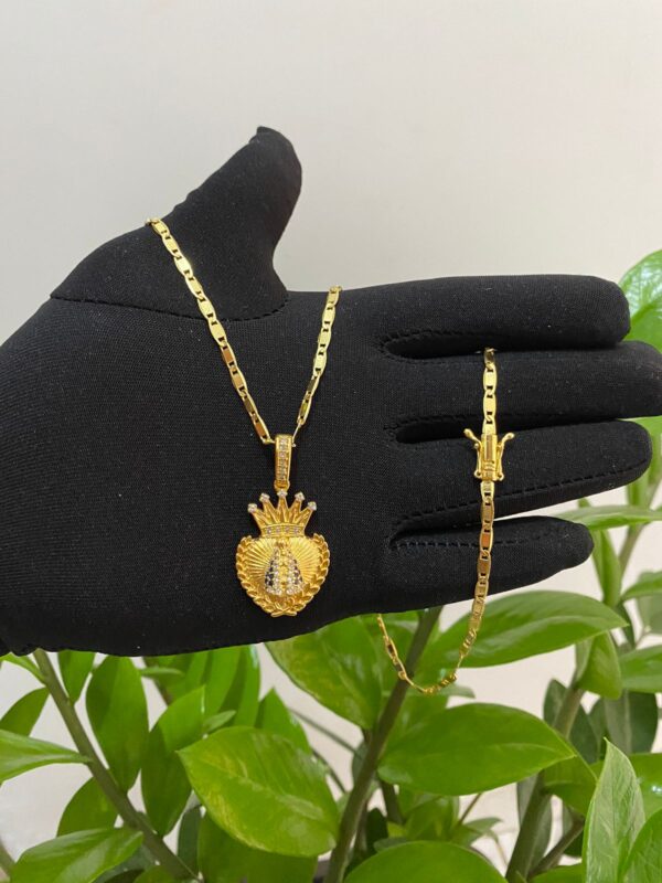 Corrente Piastrine 4mm + Pingente Nossa Senhora Cravejado Banhada a Ouro 18K