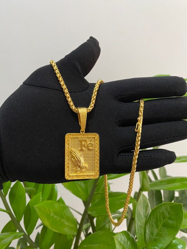 Peruano 5mm + Pingente Fé Banhado a Ouro 18K