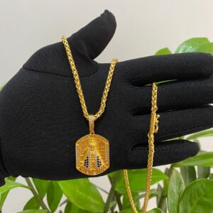 Corrente Peruano 5mm + Pingente Nossa Senhora Cravejado M Banhado a Ouro 18K