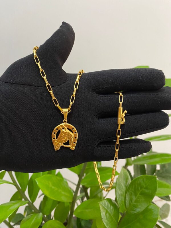 CARTIER 3mm + Pingente Ferradura de Cavalo Banhado a Ouro 18K