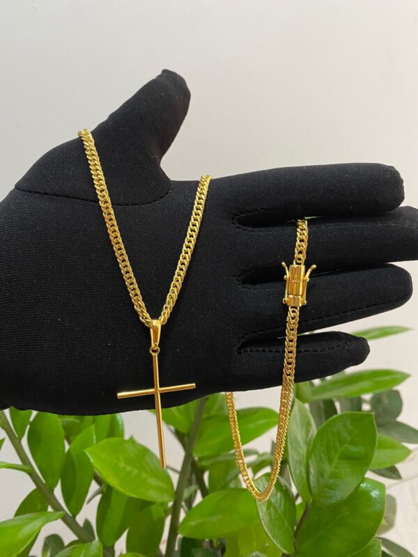 Lacraia 5mm + Pingente Cruz Palito G Banhado a Ouro 18K