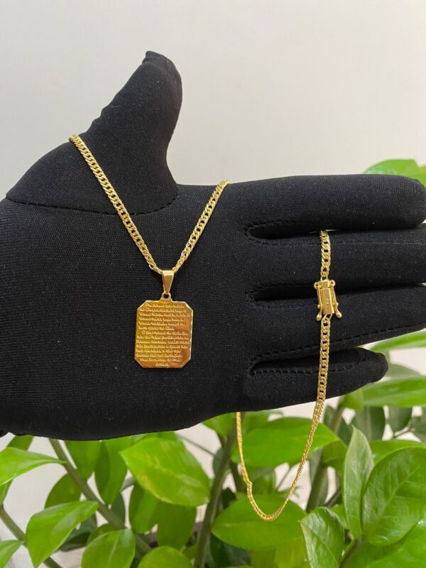 Lacraia 3mm + Pingente Pai Nosso Banhado a Ouro 18K