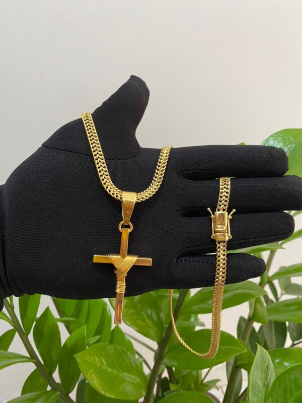 GRUMET DUPLO 6mm + Pingente Cruz Amarrado G Banhado a Ouro 18K