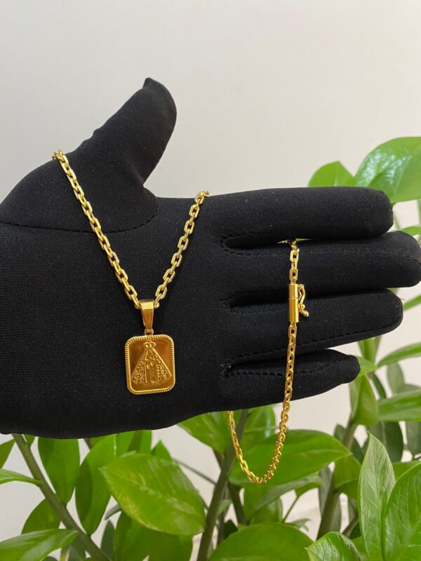Cadeado 3mm + Pingente Nossa Senhora Banhado a Ouro 18K