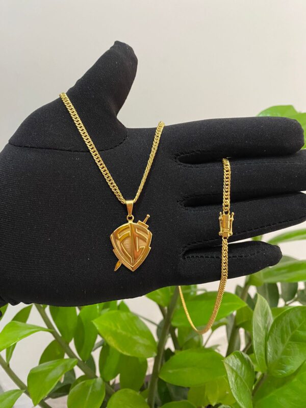 Lacraia 5mm + Pingente Fé Banhado a Ouro 18K