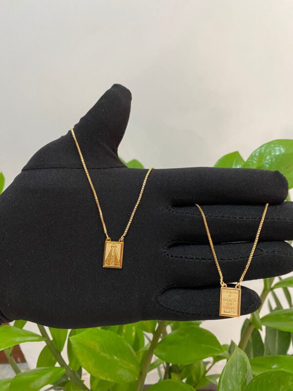 Escapulário Veneziano com Versículo e Imagem Banhado a Ouro 18K