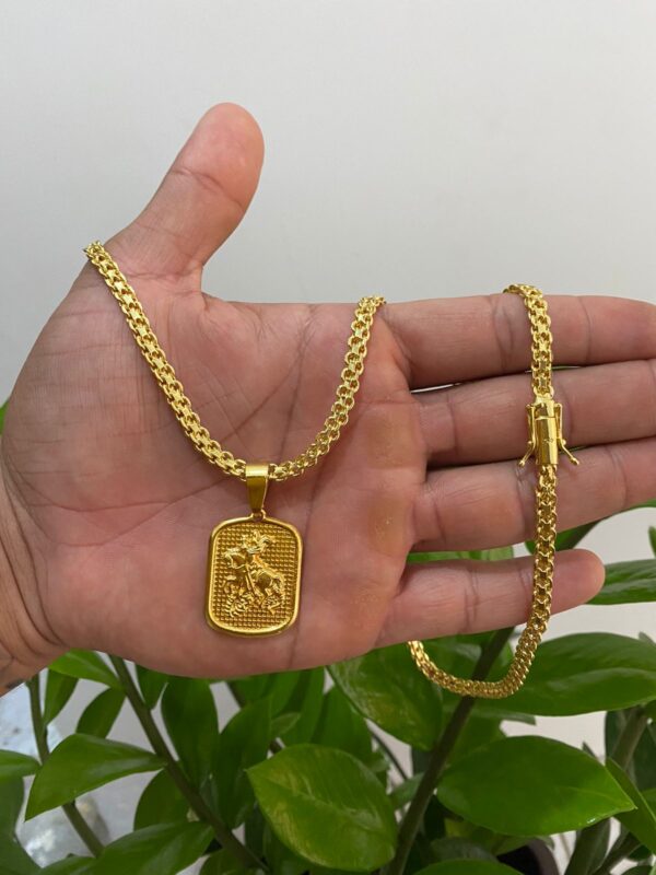 Cadeado Duplo 5mm + Pingente São Jorge Banhado a Ouro 18K
