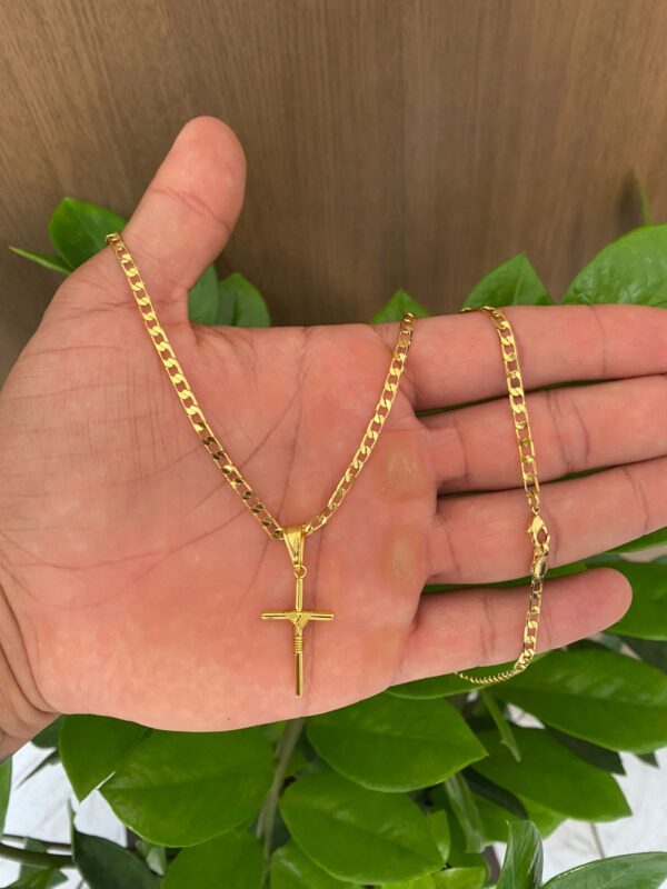 Corrente Pitbull 3mm + Pingente Cruz Amarrada Banhada a Ouro 18K