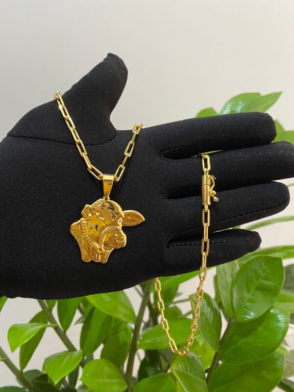 Corrente CADEADO ALONGADO 6mm + Pingente Boi Banhado a Ouro 18K