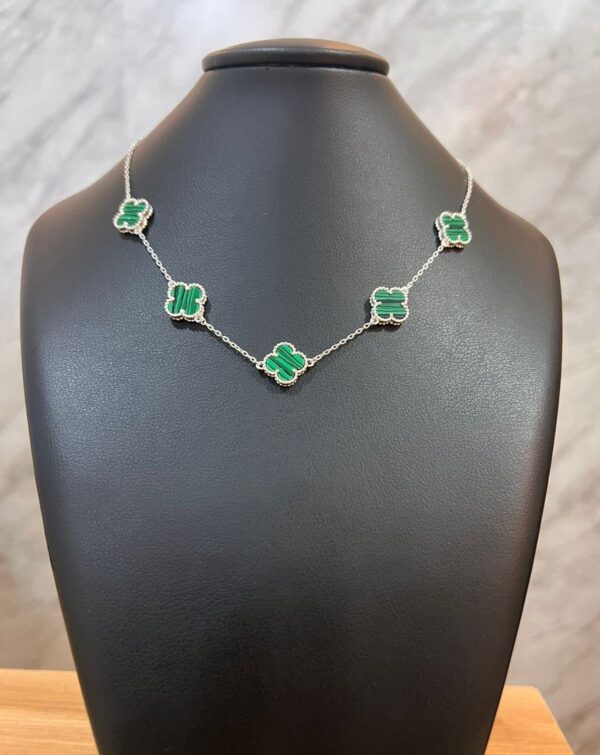 Gargantilha Trevo com Pedra Verde 45cm Prata 925
