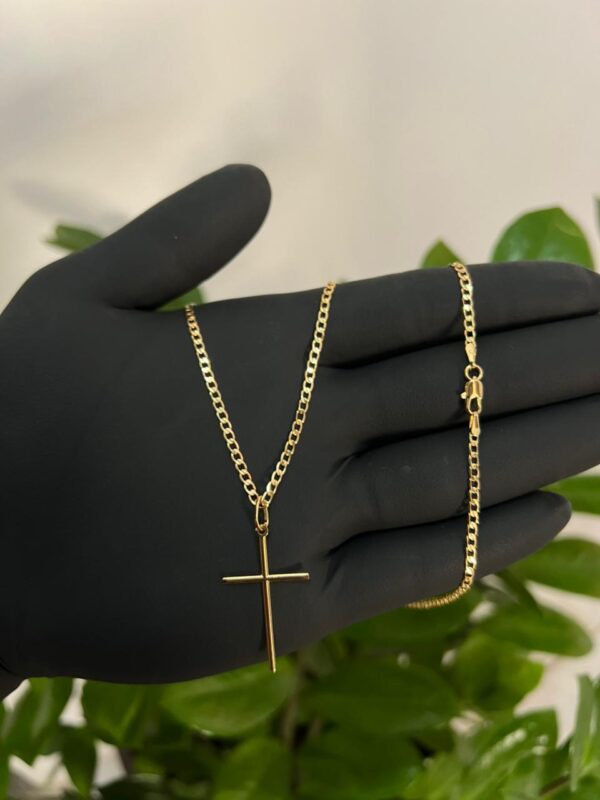 Corrente pitbull 2mm + pingente cruz palito banhado a ouro 18K