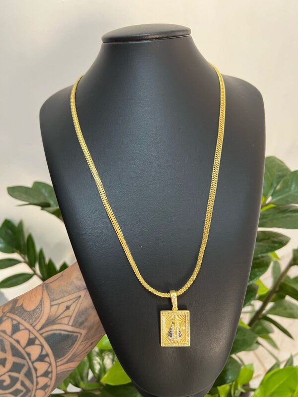 Corrente GRUMET duplo 4MM + pingente nossa senhora cravejado banhado a ouro 18k
